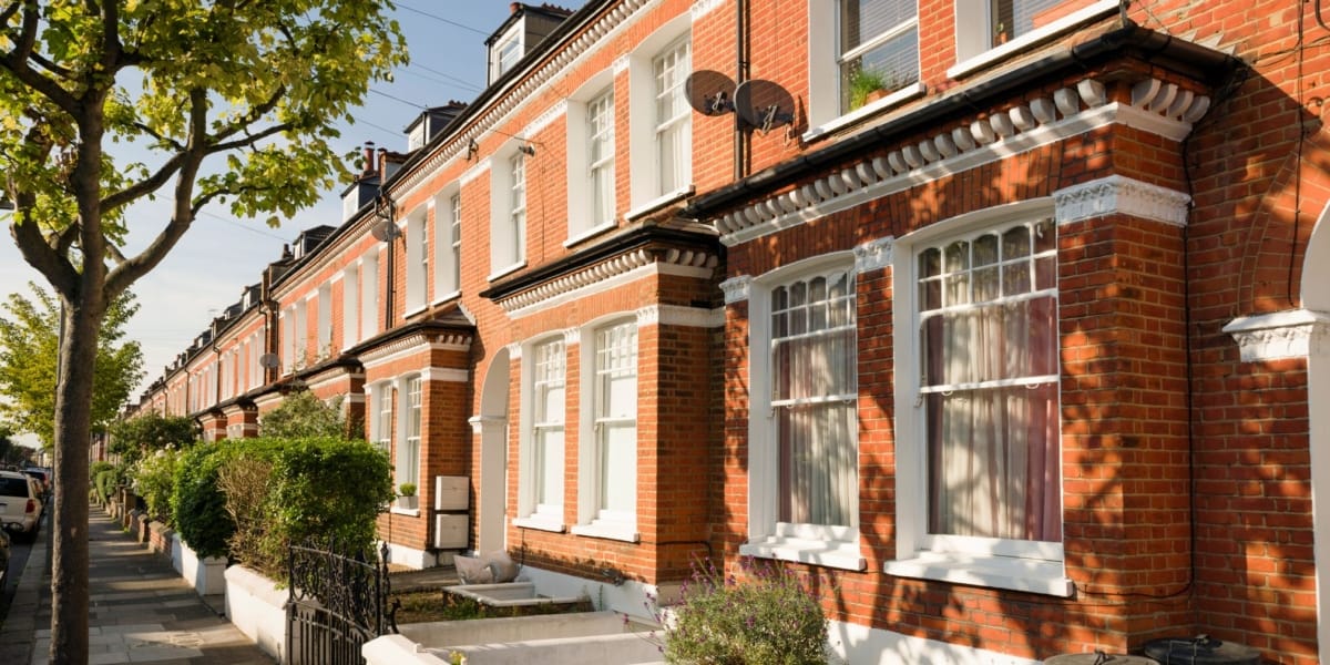 A row of Victorian terraced houses on an English street, the kind of family home that often forms the largest part of an intestate estate.